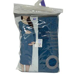 NEW Time‎ and Tru Maternity Simple LS Dress 2XL 20 Teal Blue Semi-Fitted Comfort